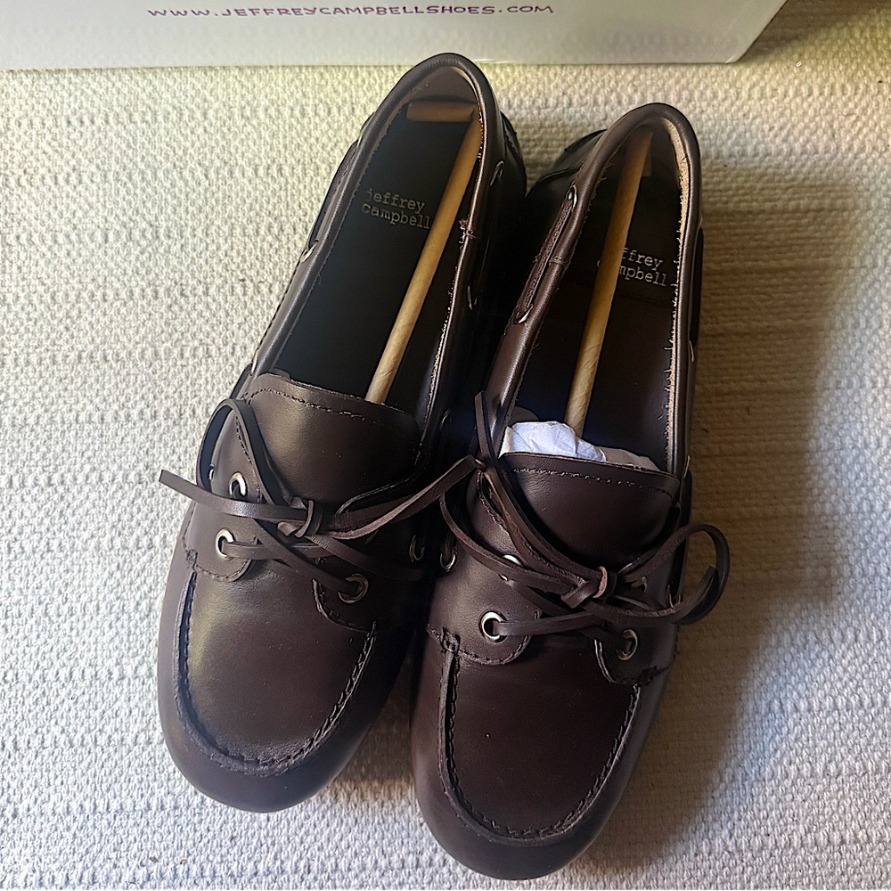 Jeffrey Campbell Yachting Day - Brown Brush Leather Boat Shoes
